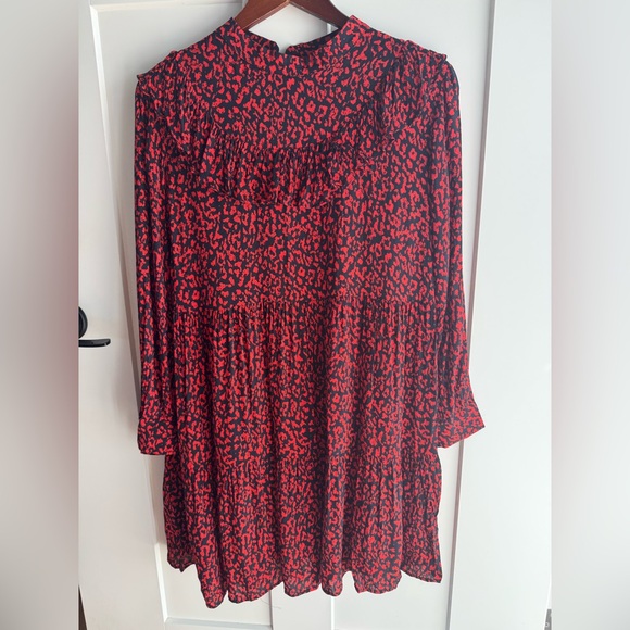 Zara Red Leopard Print Ruffle Smock Dress Size Medium - Picture 1 of 10